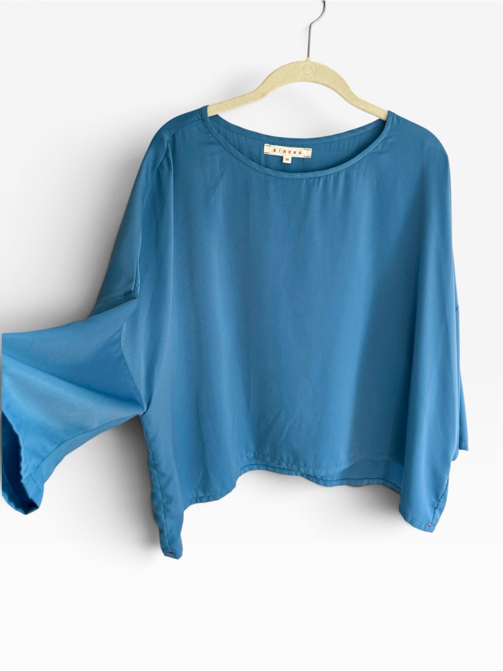 XiRENA Boxy Cropped Ocean Blue Top Drop Shoulder 3/4 Sleeves Size Medium